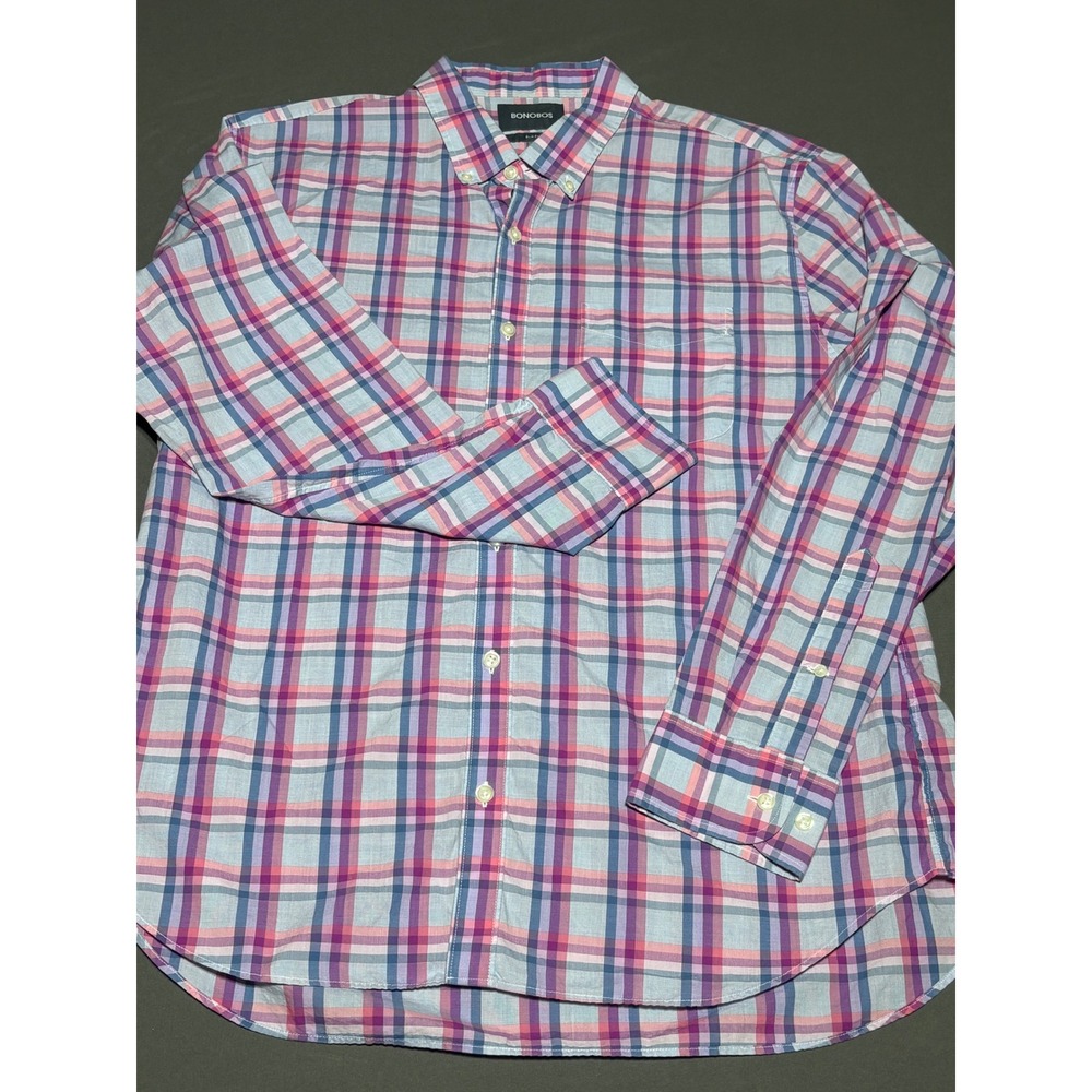 Bonobos Slim Fit Plaid Button Down Shirt Mens XL Pink Purple Blue Cotton 0128